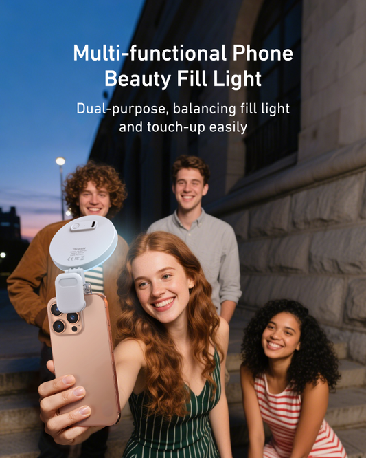 Telesin Mini Selfie Ringlamp met klem voor smartphone - wit - Videoverlichting