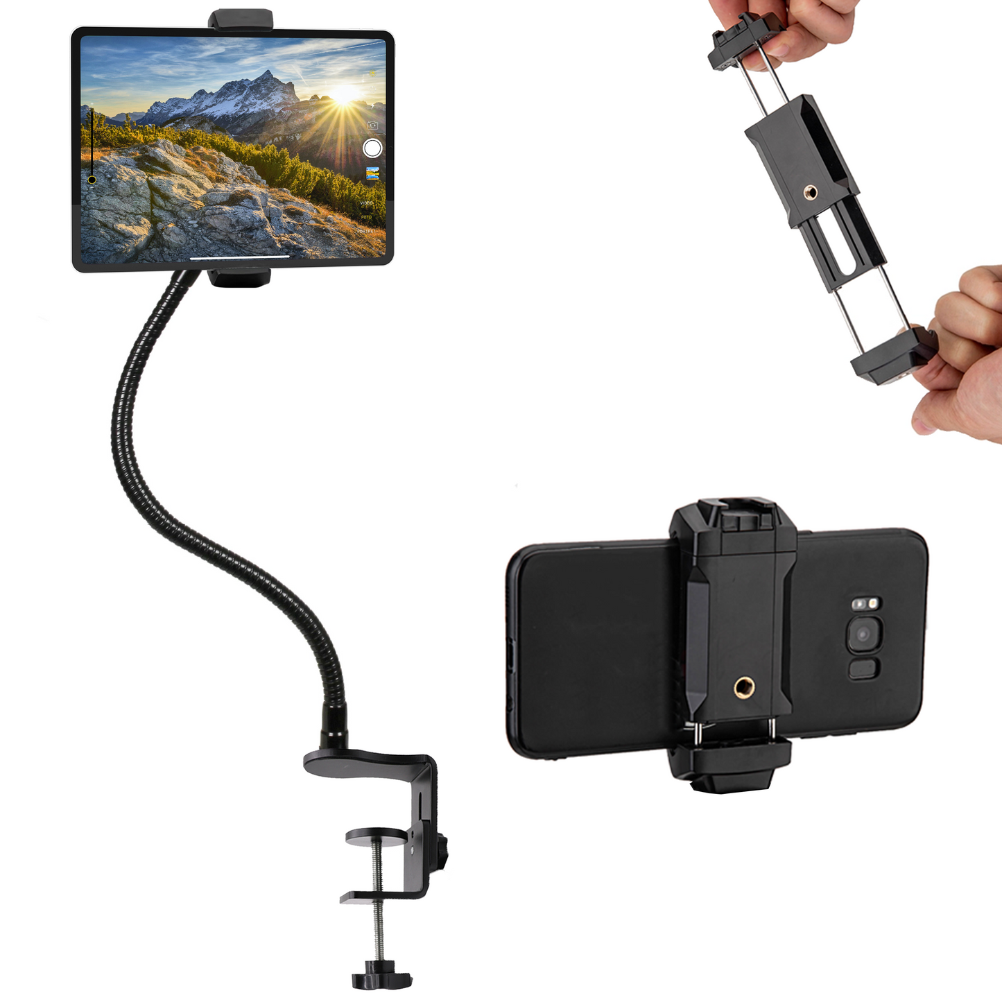 MOJOGEAR Premium flexibele telefoon- en tablethouder met tafelklem - Metaal